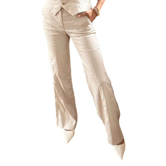 Evereve Marion Linen Blend Neutral Tone Wide Leg High Rise Trouser Pants Size 26 - Picture 6 of 14